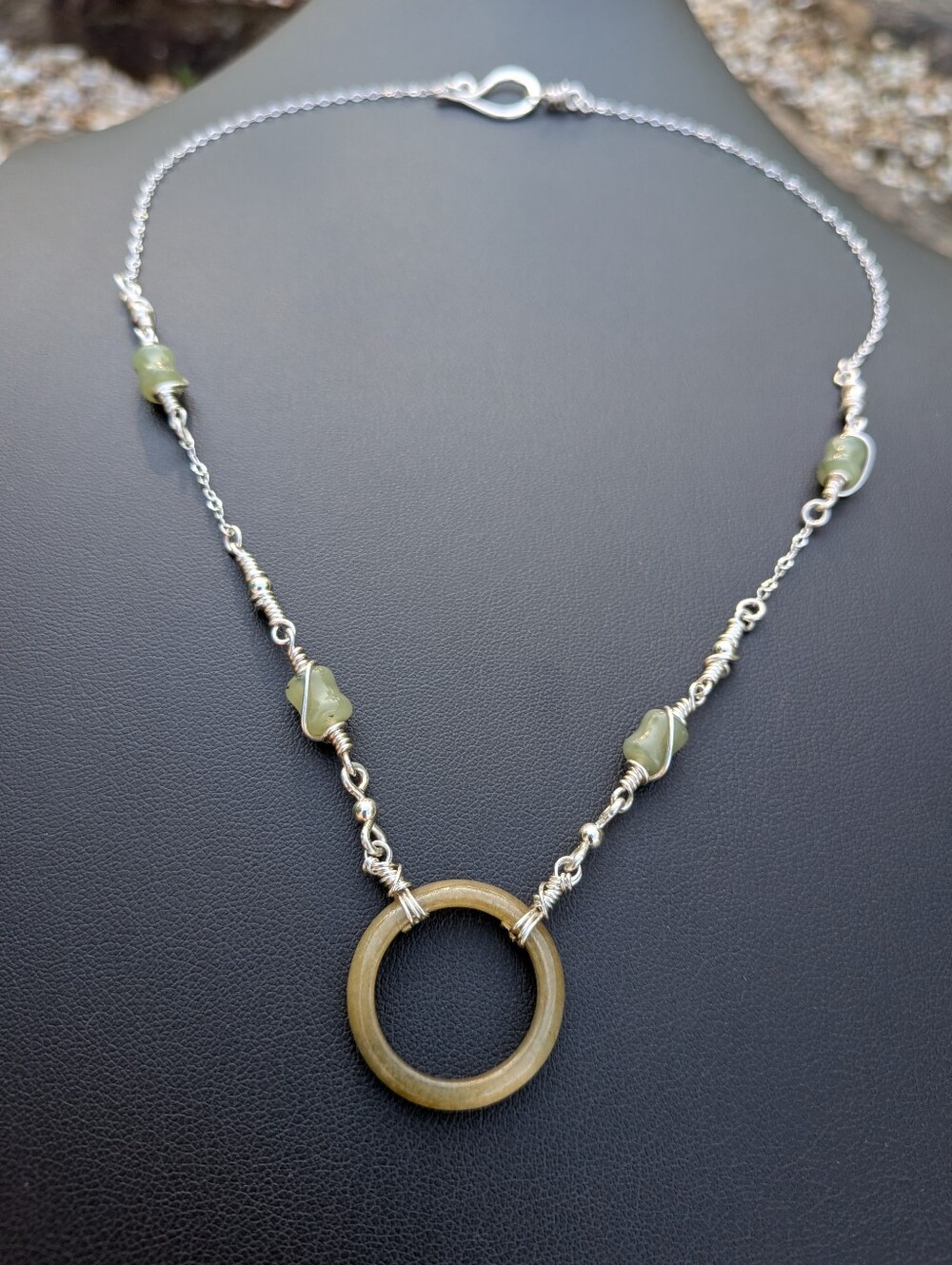 Eternity Circlet Jade Necklace - Dainty Sterling Silver Chain - Artisan Crafted - Picture 10 of 16